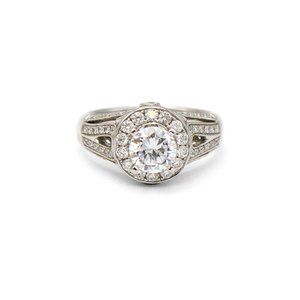 14k White Gold Round Halo Engagement Ring